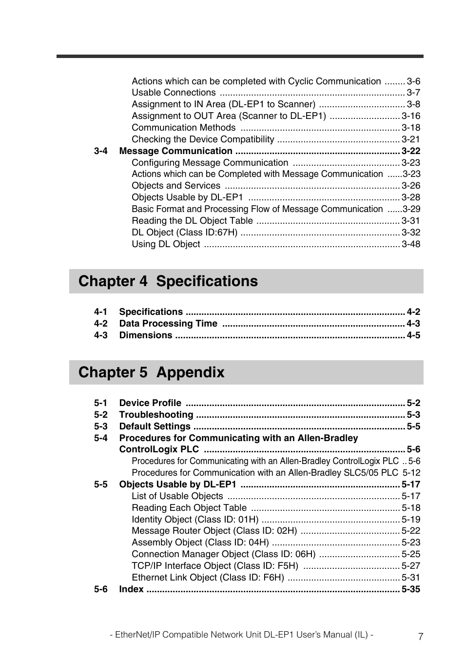 Chapter 4 specifications, Chapter 5 appendix | KEYENCE DL-EP1 User Manual | Page 9 / 132