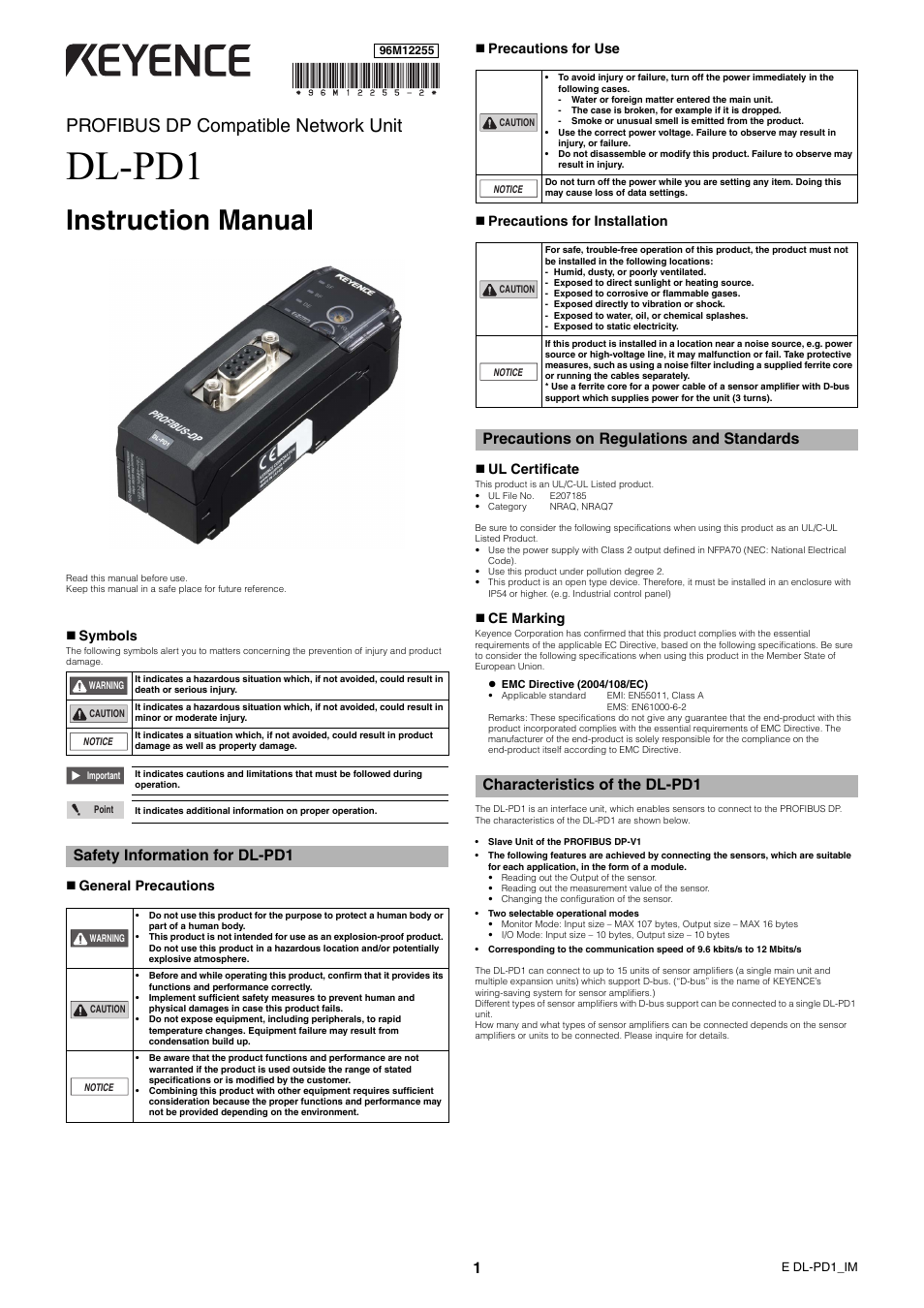 KEYENCE DL-PD1 User Manual | 4 pages