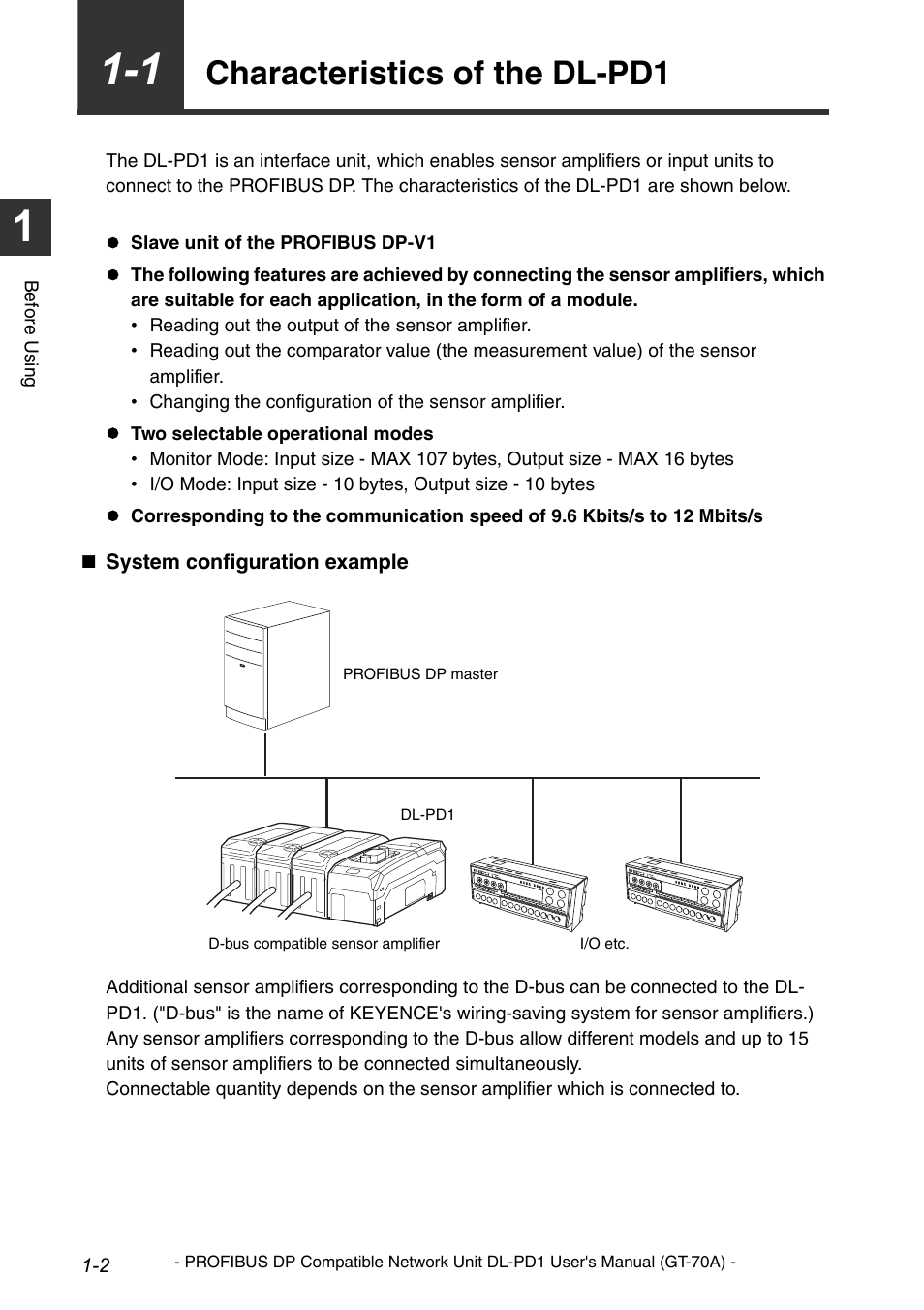 1 characteristics of the dl-pd1, Chapter 1 before using, Characteristics of the dl-pd1 -2 | Characteristics of the dl-pd1 | KEYENCE DL-PD1 User Manual | Page 10 / 68