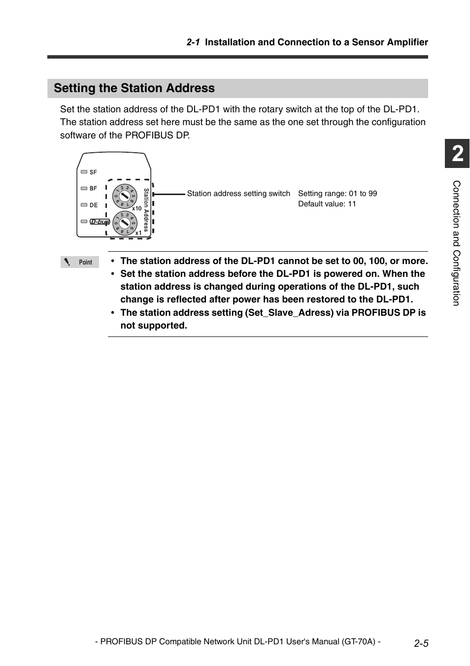 Setting the station address | KEYENCE DL-PD1 User Manual | Page 19 / 68