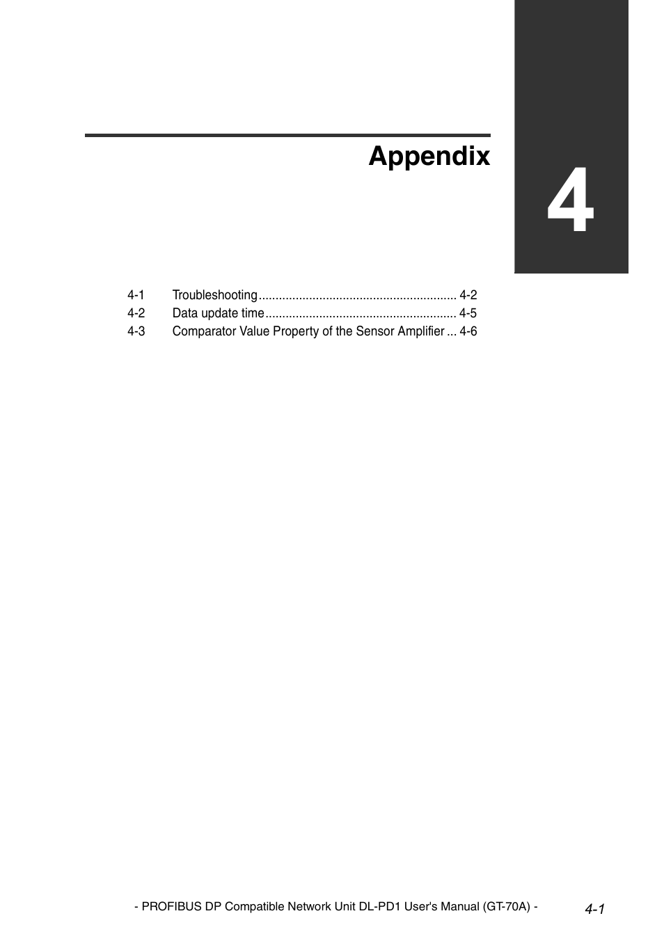 4 appendix, Gt-70a series index (slot 1 to 10) -29, Appendix | KEYENCE DL-PD1 User Manual | Page 59 / 68