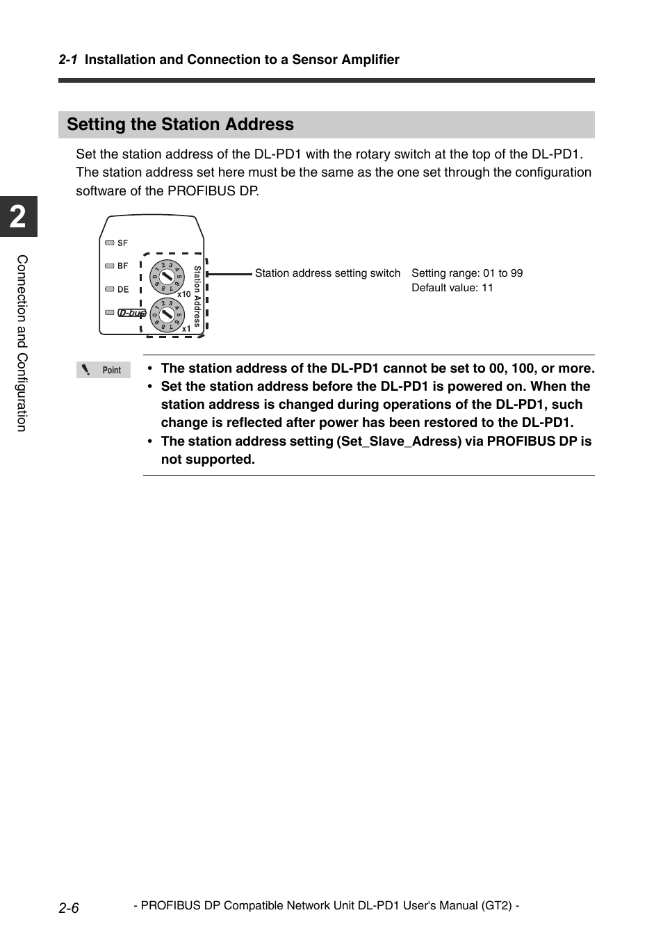 Setting the station address, Setting the station address -6 | KEYENCE DL-PD1 User Manual | Page 20 / 72
