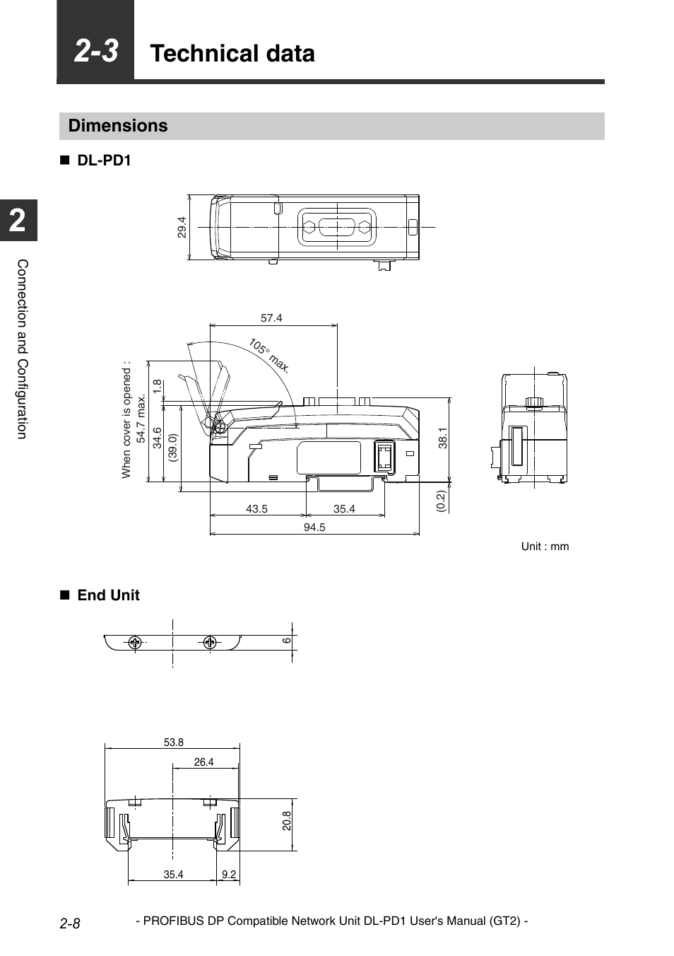 3 technical data, Dimensions, Technical data -8 | Dimensions -8, Technical data | KEYENCE DL-PD1 User Manual | Page 22 / 72