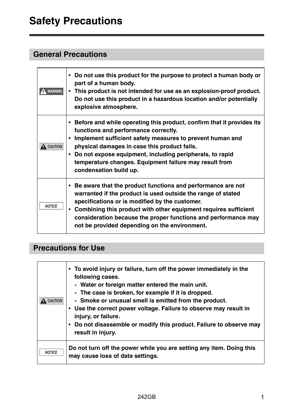 Safety precautions, General precautions, Precautions for use | General precautions precautions for use | KEYENCE DL-PD1 User Manual | Page 3 / 74