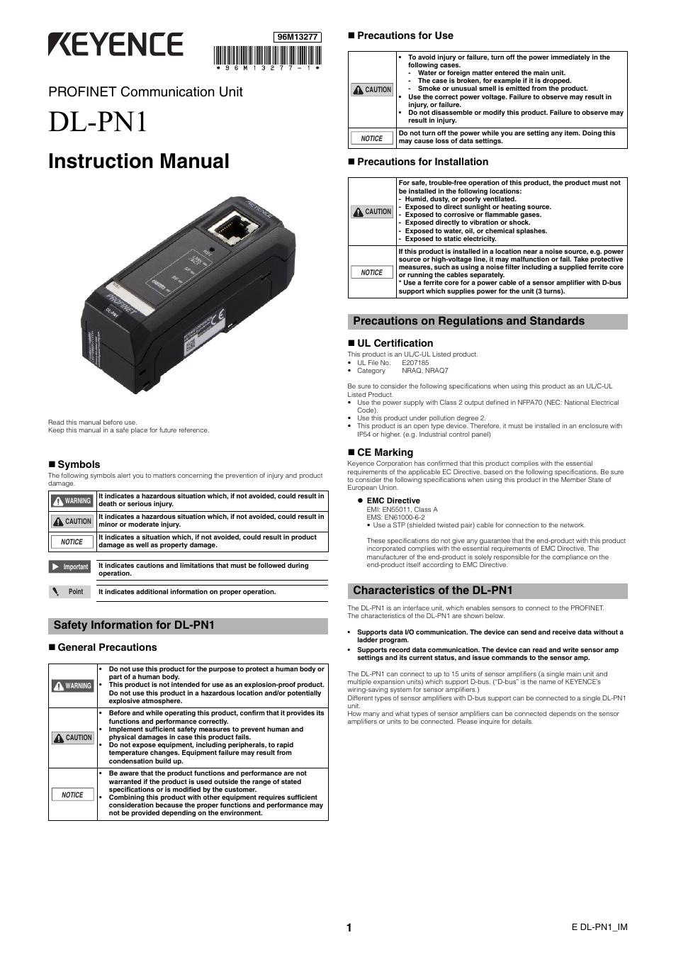 KEYENCE DL-PN1 User Manual | 4 pages