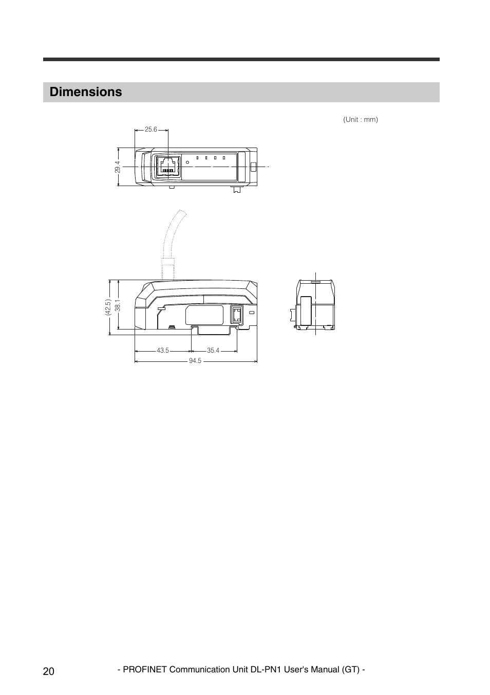 Dimensions | KEYENCE DL-PN1 User Manual | Page 22 / 32