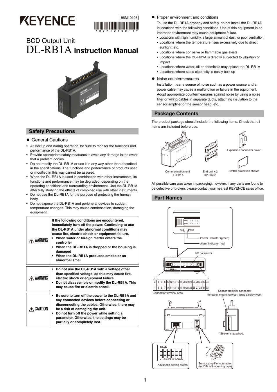 KEYENCE DL-RB1A User Manual | 4 pages