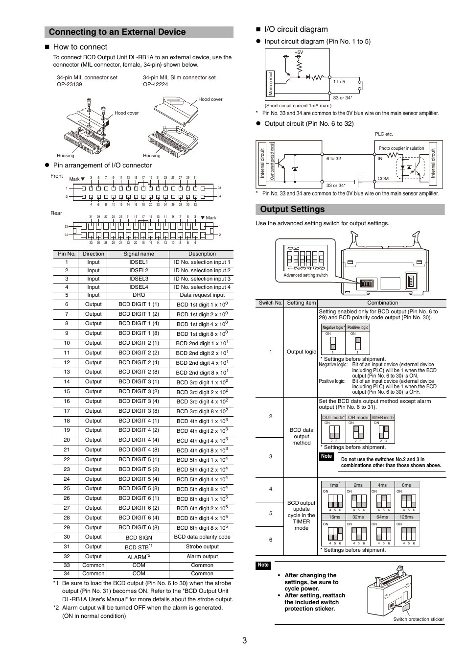 Connecting to an external device, How to connect, I/o circuit diagram | Output settings, 3connecting to an external device | KEYENCE DL-RB1A User Manual | Page 3 / 4