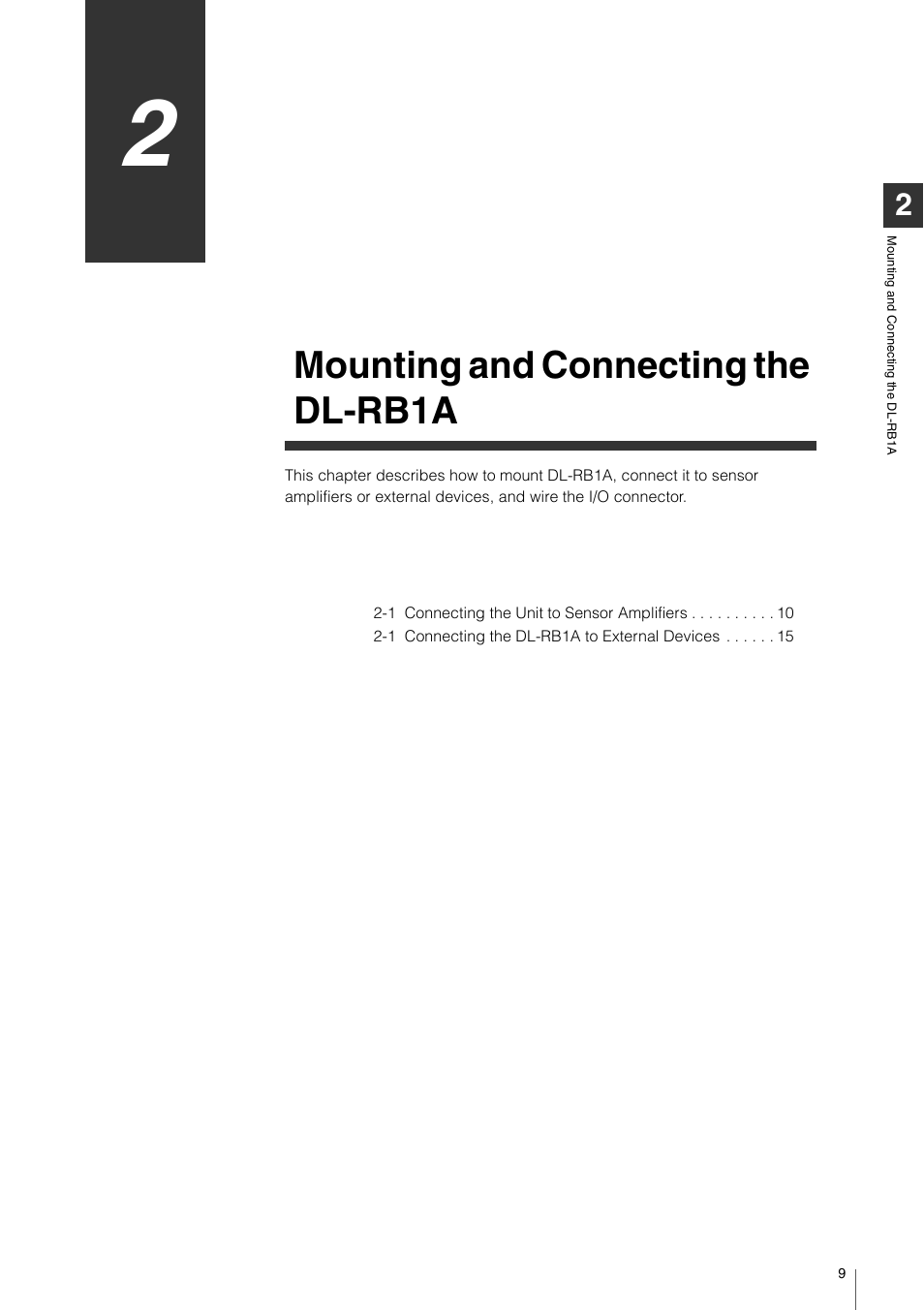 Chapter 2 mounting and connecting the dl-rb1a, Chapter 2, Mounting and connecting the dl-rb1a | KEYENCE DL-RB1A User Manual | Page 11 / 40