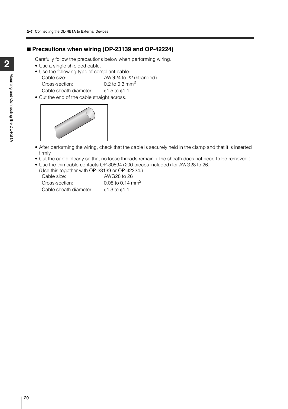 Precautions when wiring (op-23139 and op-42224) | KEYENCE DL-RB1A User Manual | Page 22 / 40