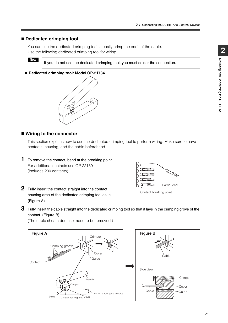 Dedicated crimping tool, Wiring to the connector, Dedicated crimping tool wiring to the connector | KEYENCE DL-RB1A User Manual | Page 23 / 40