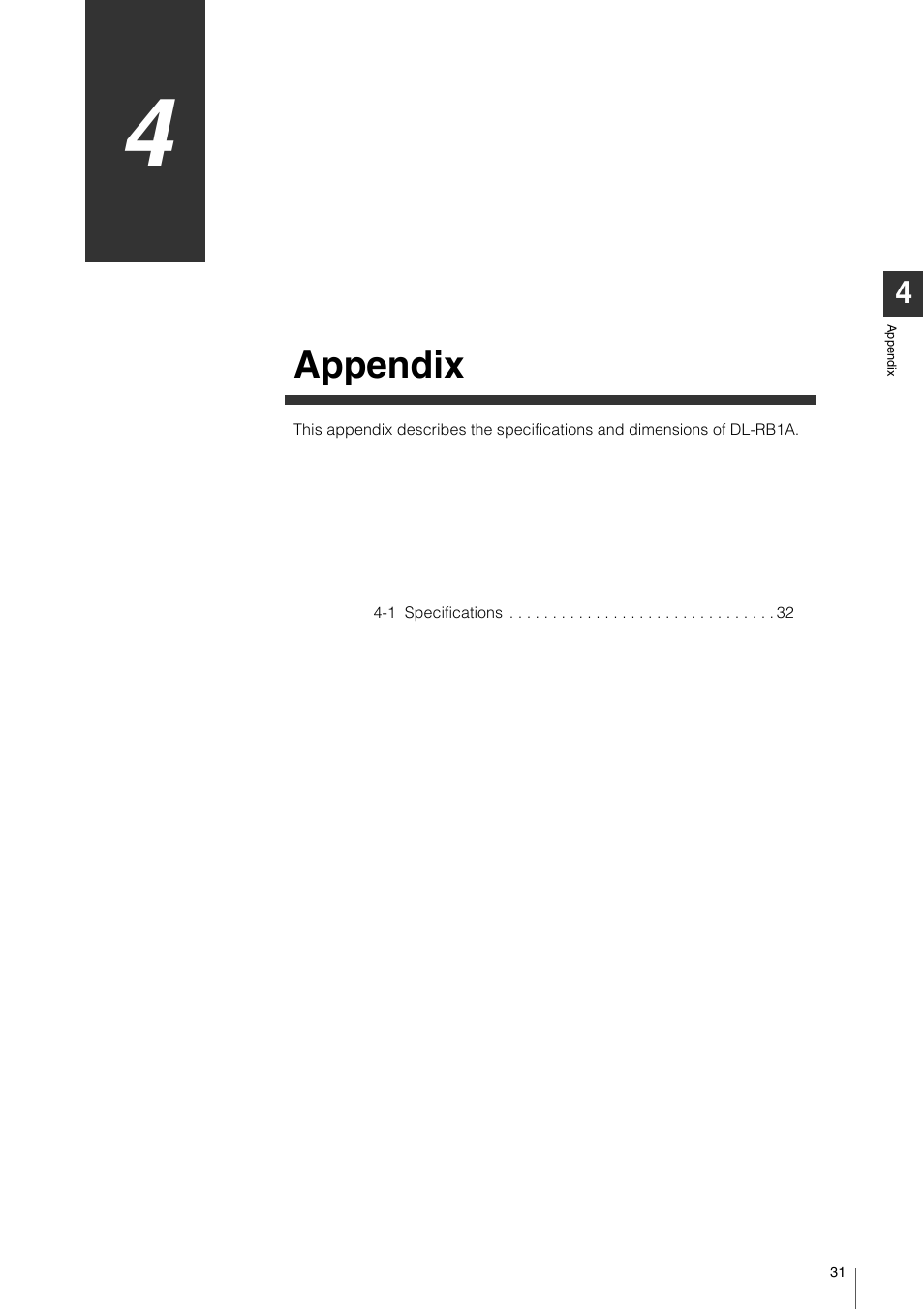 Chapter 4 appendix, Chapter 4, Appendix | KEYENCE DL-RB1A User Manual | Page 33 / 40