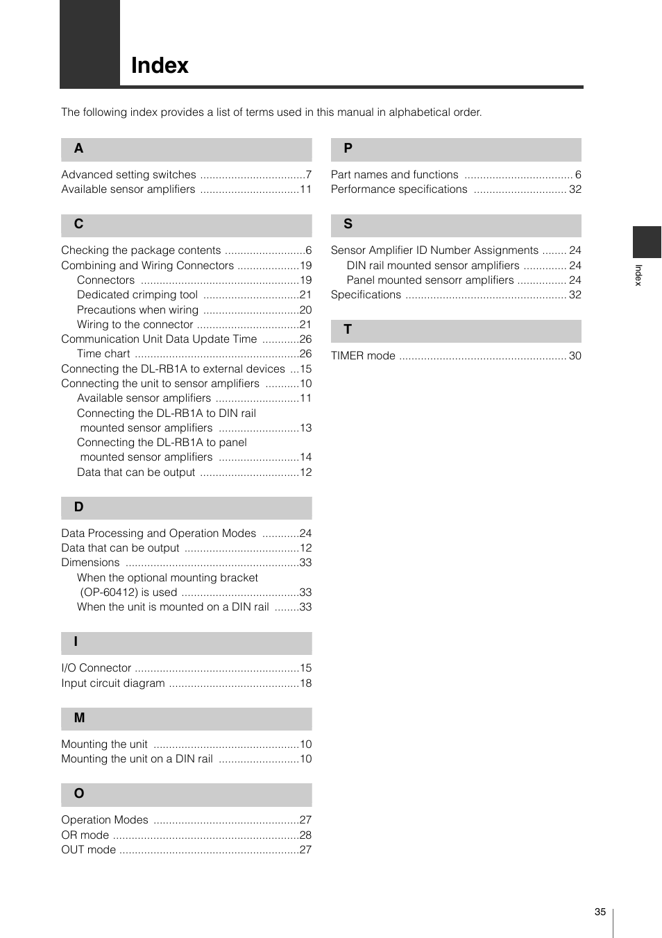 Index | KEYENCE DL-RB1A User Manual | Page 37 / 40