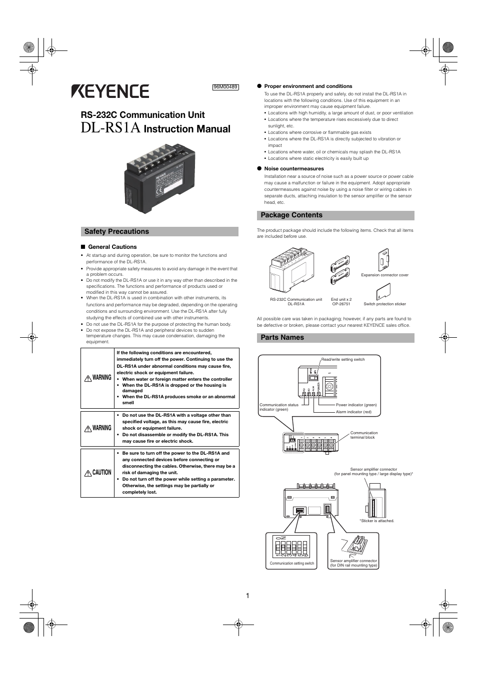 KEYENCE DL-RS1A User Manual | 4 pages