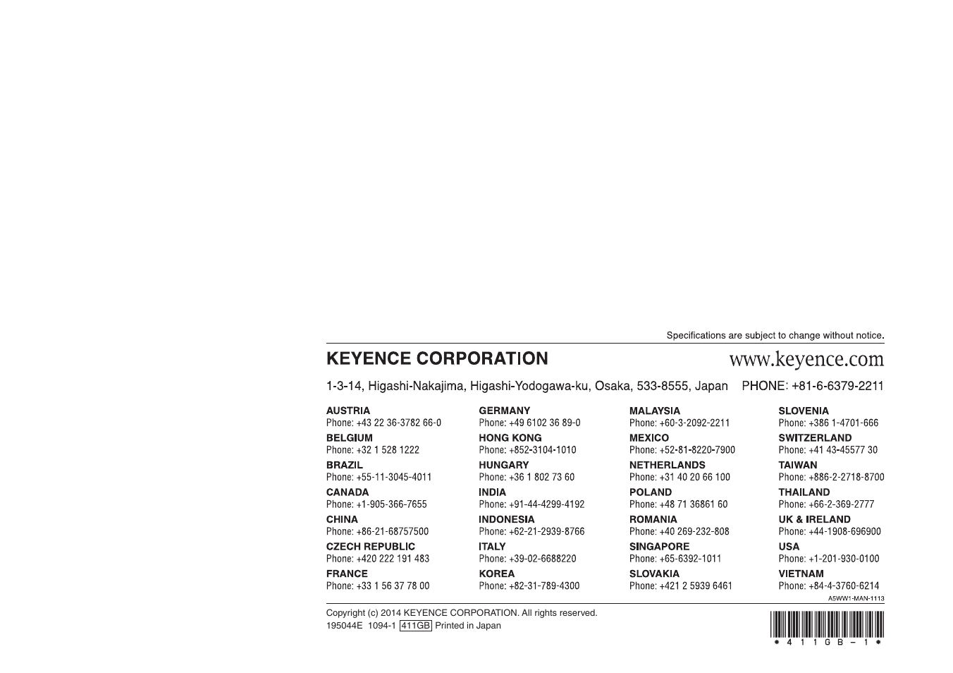 KEYENCE DL-RS1A User Manual | Page 22 / 22