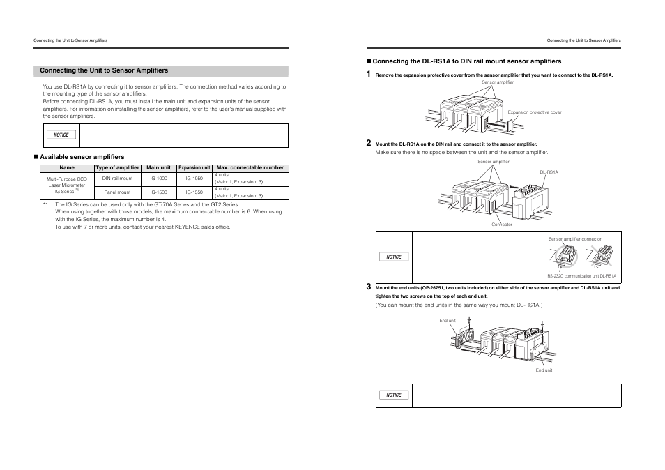 Connecting the unit to sensor amplifiers | KEYENCE DL-RS1A/IG User Manual | Page 6 / 28