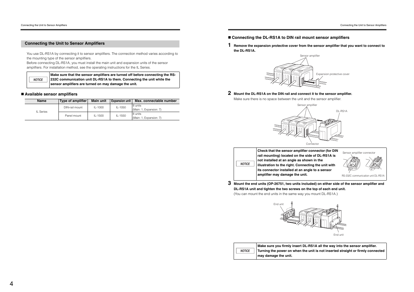 Connecting the unit to sensor amplifiers | KEYENCE DL-RS1A/IL User Manual | Page 6 / 24