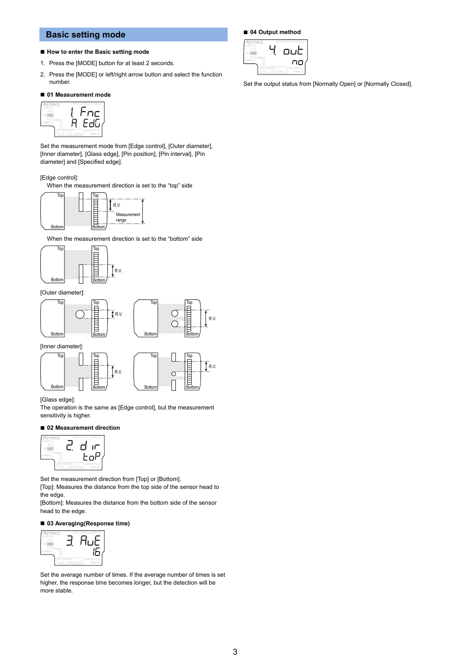 Basic setting mode | KEYENCE IG Series User Manual | Page 3 / 4