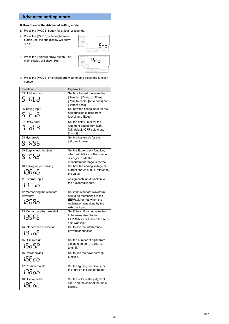 Advanced setting mode | KEYENCE IG Series User Manual | Page 4 / 4