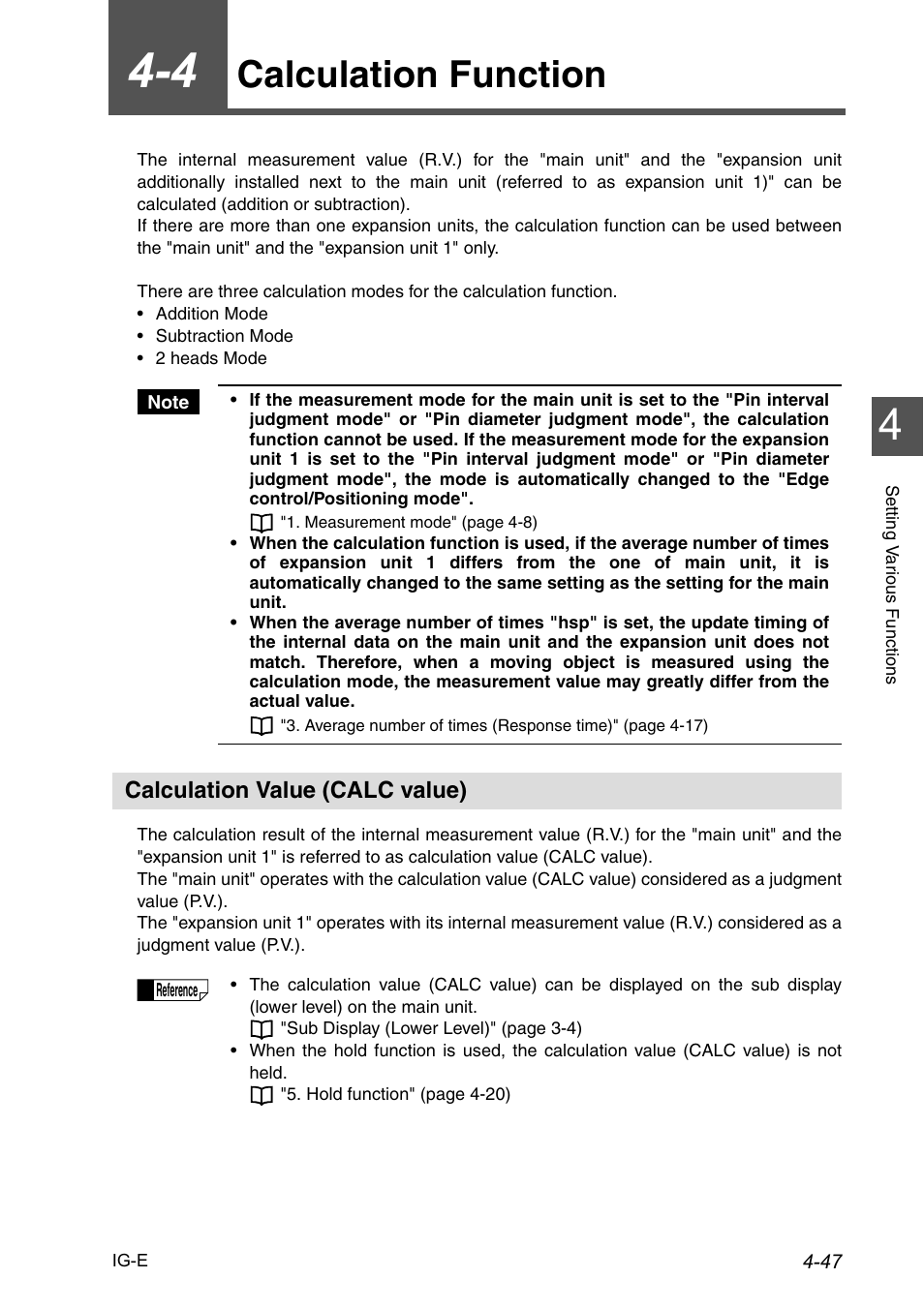 4 calculation function, Calculation value (calc value), Calculation function -47 | Calculation value (calc value) -47, Calculation function | KEYENCE IG Series User Manual | Page 105 / 164