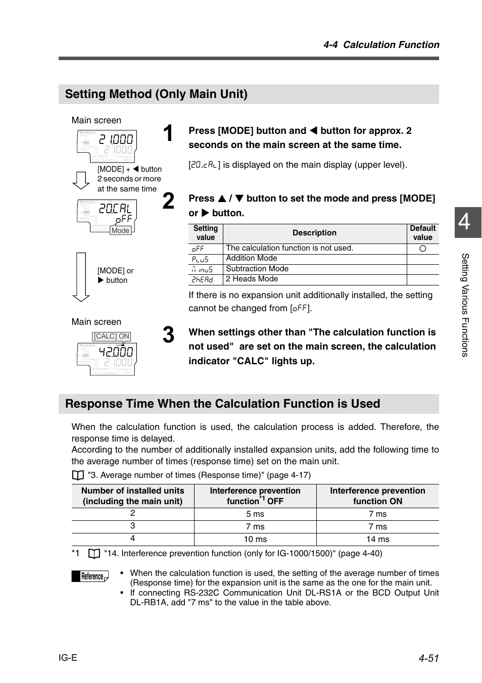 Setting method (only main unit), 4 calculation function, Reference | Ig-e, Main screen | KEYENCE IG Series User Manual | Page 109 / 164