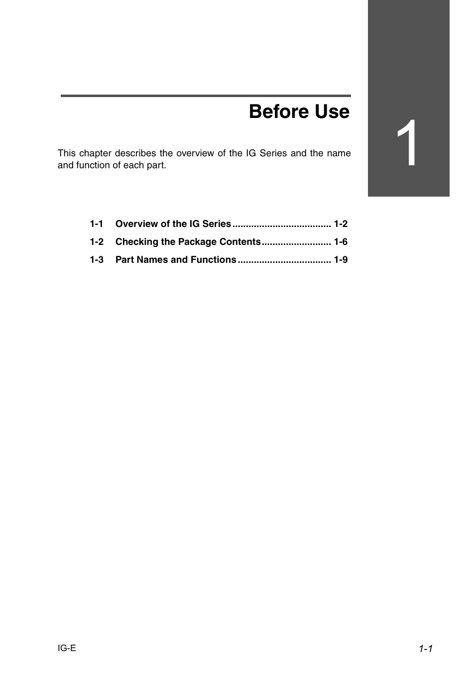 1 before use, Chapter 1 before use, Before use | KEYENCE IG Series User Manual | Page 11 / 164