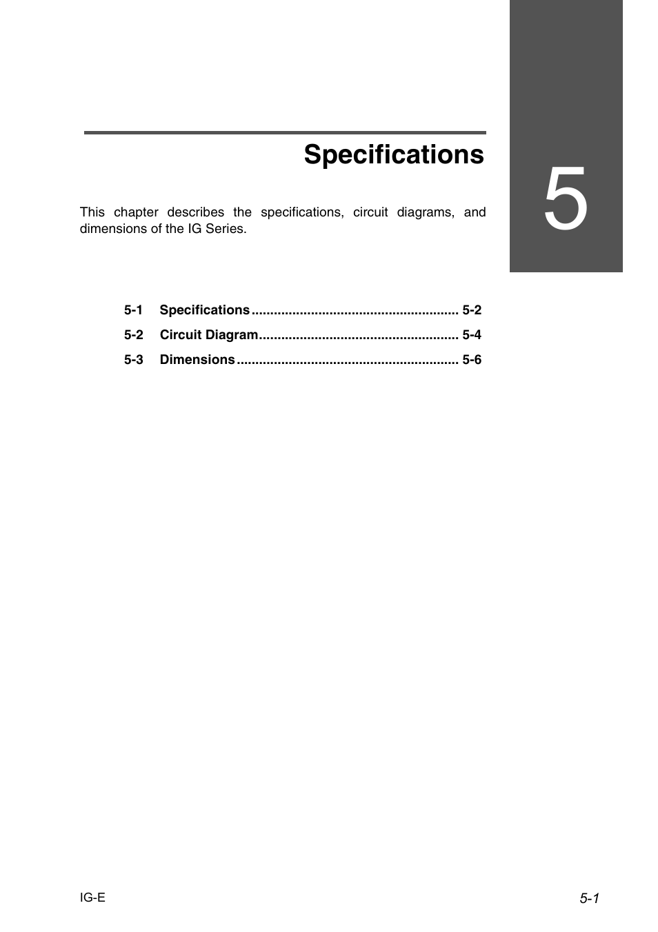 5 specifications, Chapter 5 specifications, Specifications | KEYENCE IG Series User Manual | Page 113 / 164