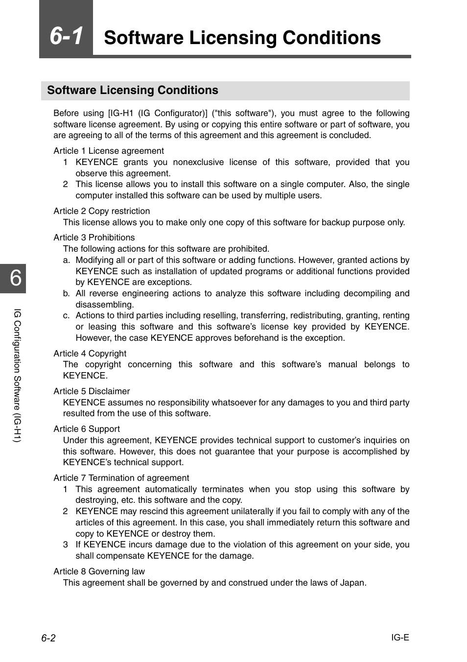 1 software licensing conditions, Software licensing conditions, Software licensing conditions -2 | KEYENCE IG Series User Manual | Page 124 / 164