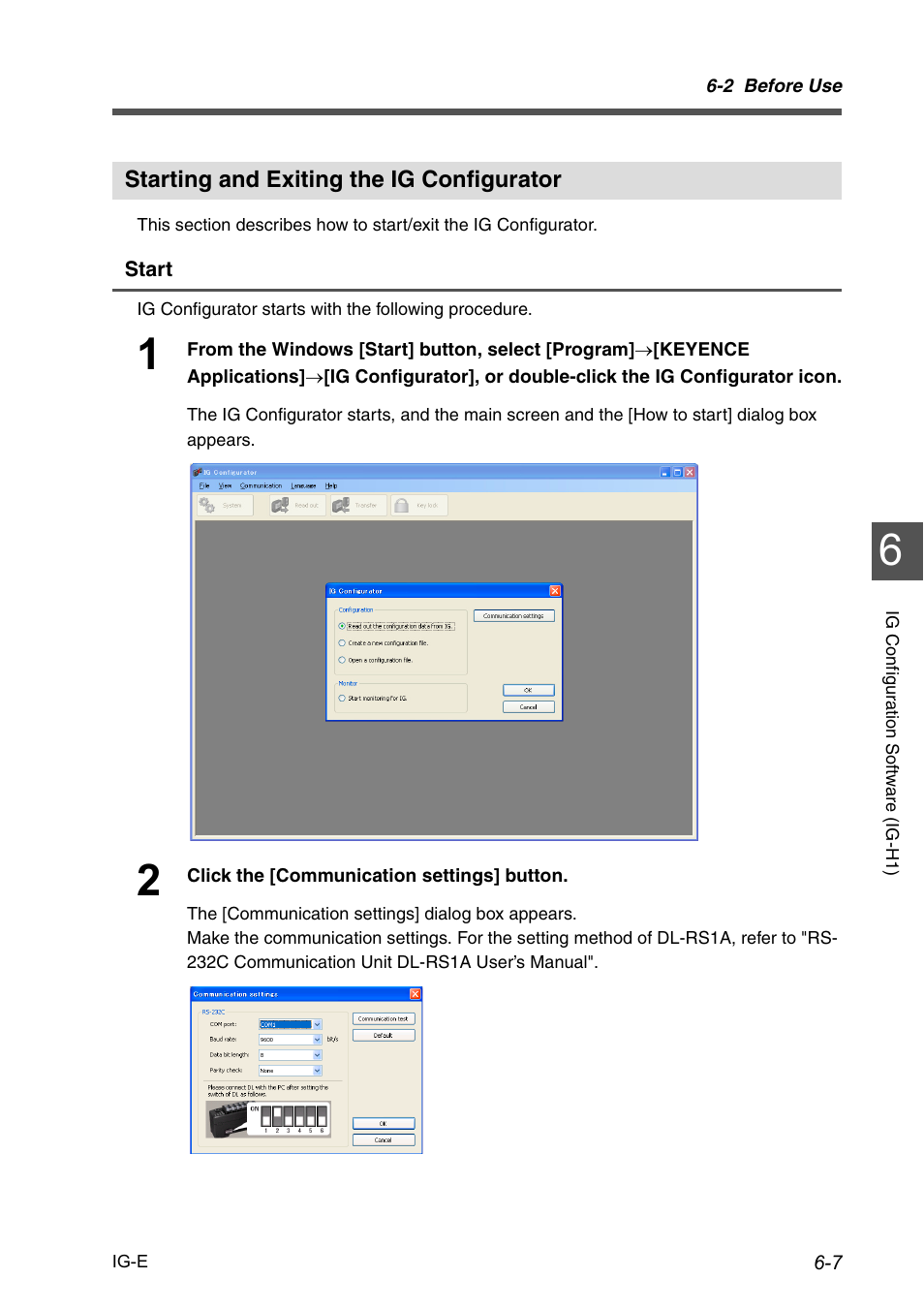 Starting and exiting the ig configurator, Starting and exiting the ig configurator -7 | KEYENCE IG Series User Manual | Page 129 / 164