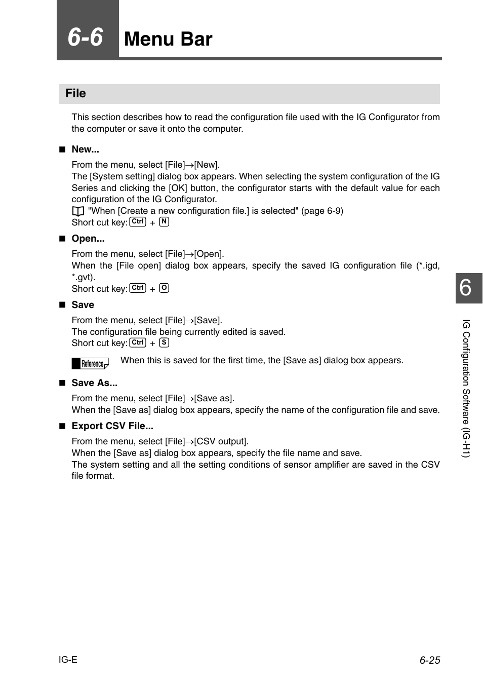 6 menu bar, File, Menu bar -25 | File -25, Menu bar | KEYENCE IG Series User Manual | Page 147 / 164
