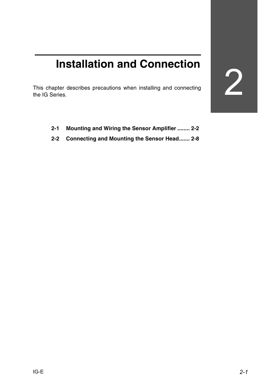 2 installation and connection, Chapter 2 installation and connection, Installation and connection | KEYENCE IG Series User Manual | Page 23 / 164