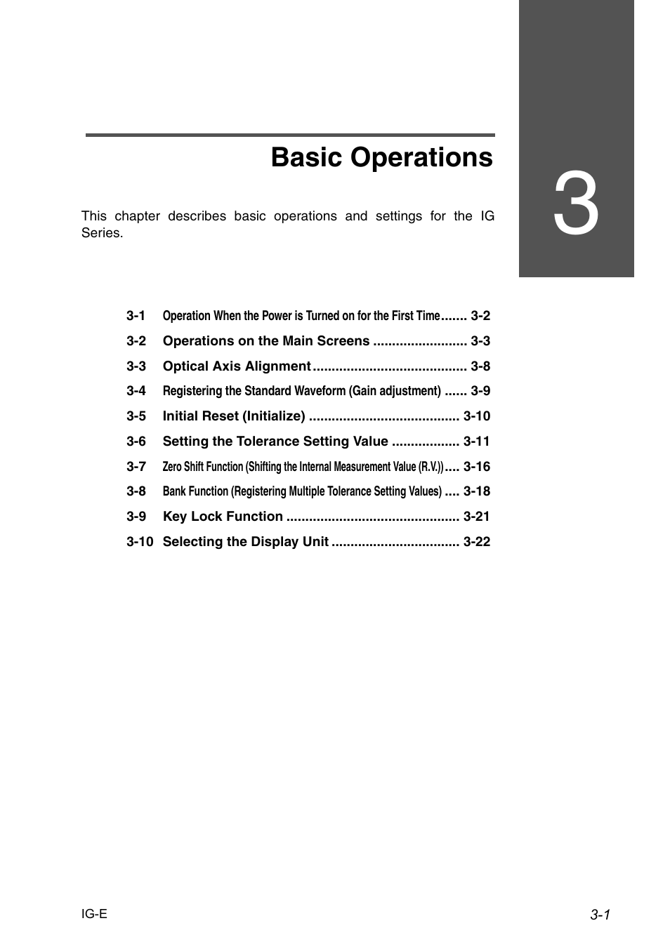 3 basic operations, Chapter 3 basic operations, Basic operations | KEYENCE IG Series User Manual | Page 37 / 164