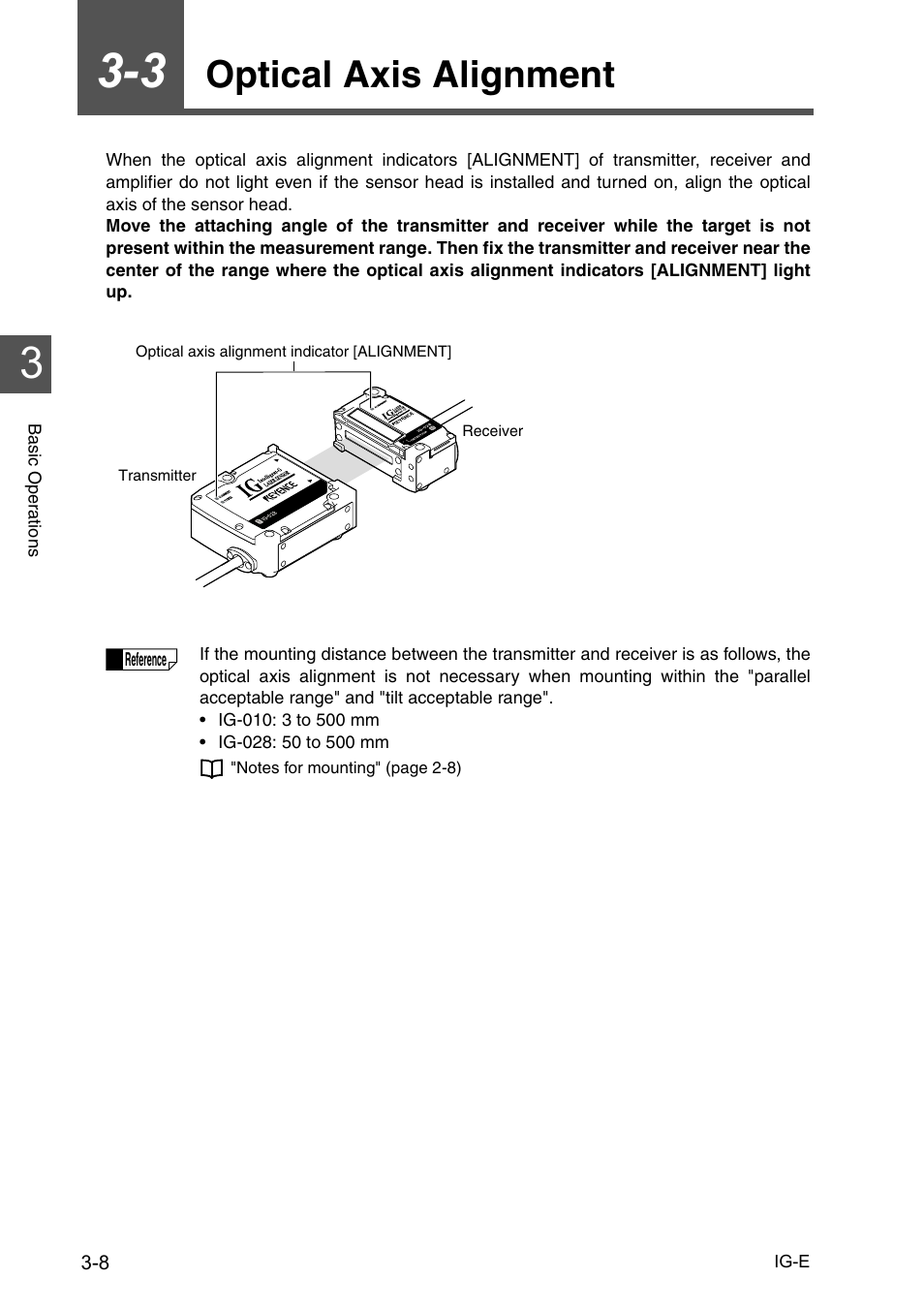 3 optical axis alignment, Optical axis alignment -8, Optical axis alignment | KEYENCE IG Series User Manual | Page 44 / 164