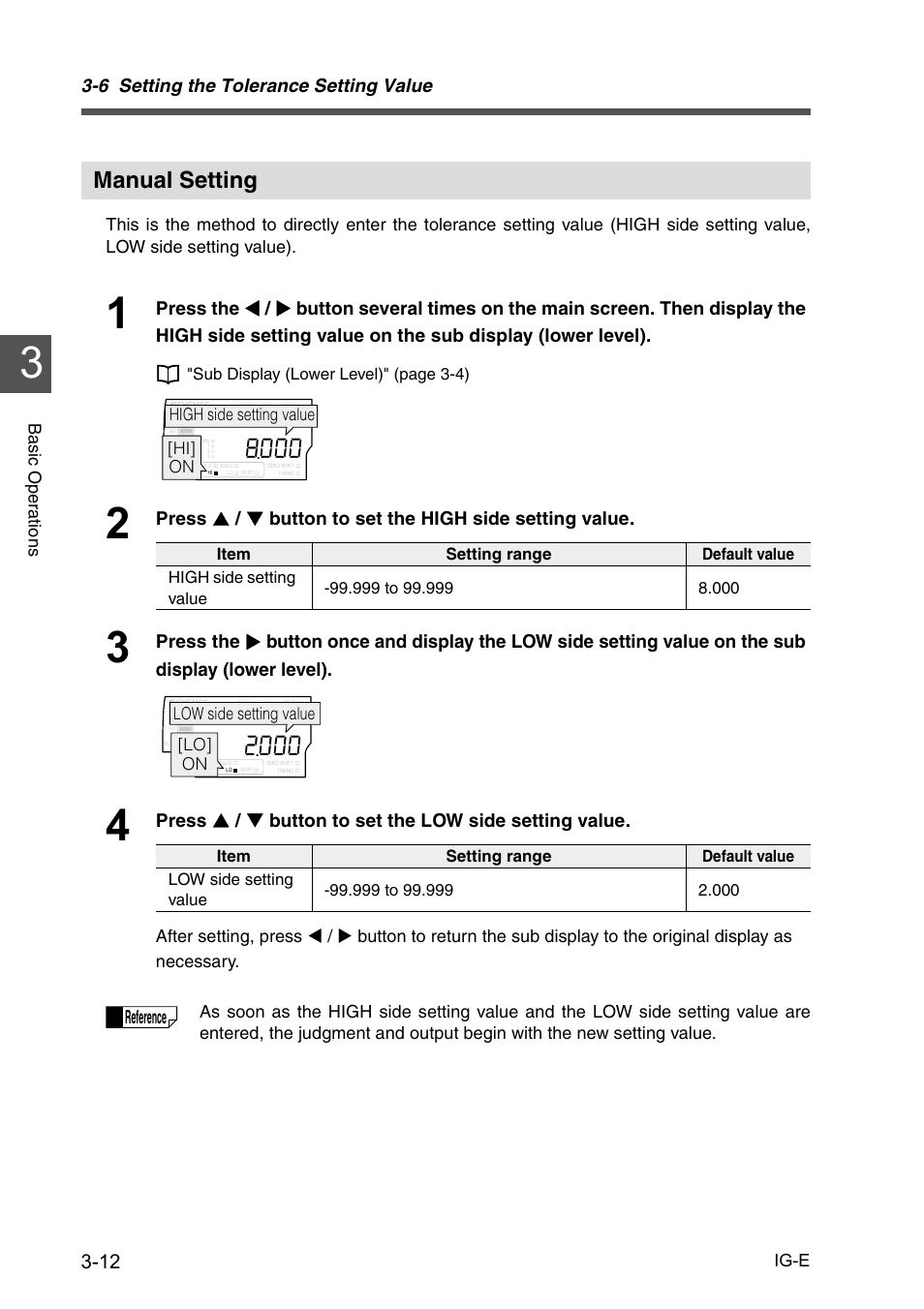 Manual setting, Manual setting -12, 6 setting the tolerance setting value | Reference | KEYENCE IG Series User Manual | Page 48 / 164