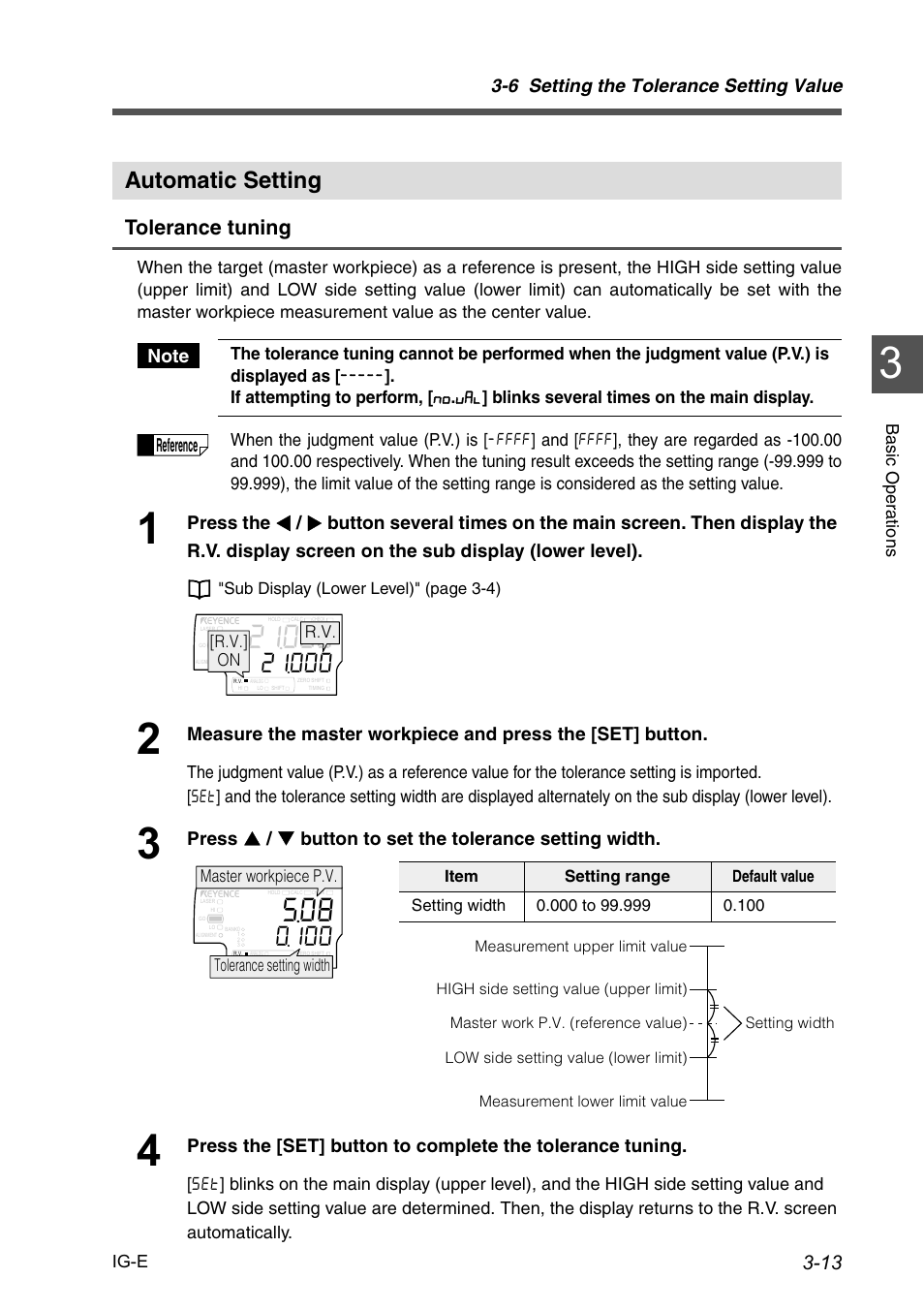 Automatic setting, Automatic setting -13, Tolerance tuning | 6 setting the tolerance setting value, Reference | KEYENCE IG Series User Manual | Page 49 / 164