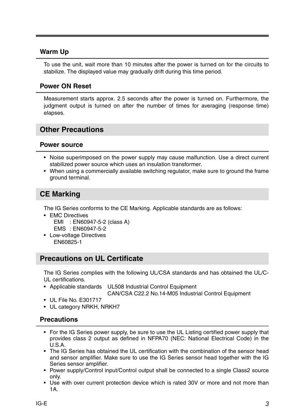 Other precautions, Ce marking, Precautions on ul certificate | KEYENCE IG Series User Manual | Page 5 / 164