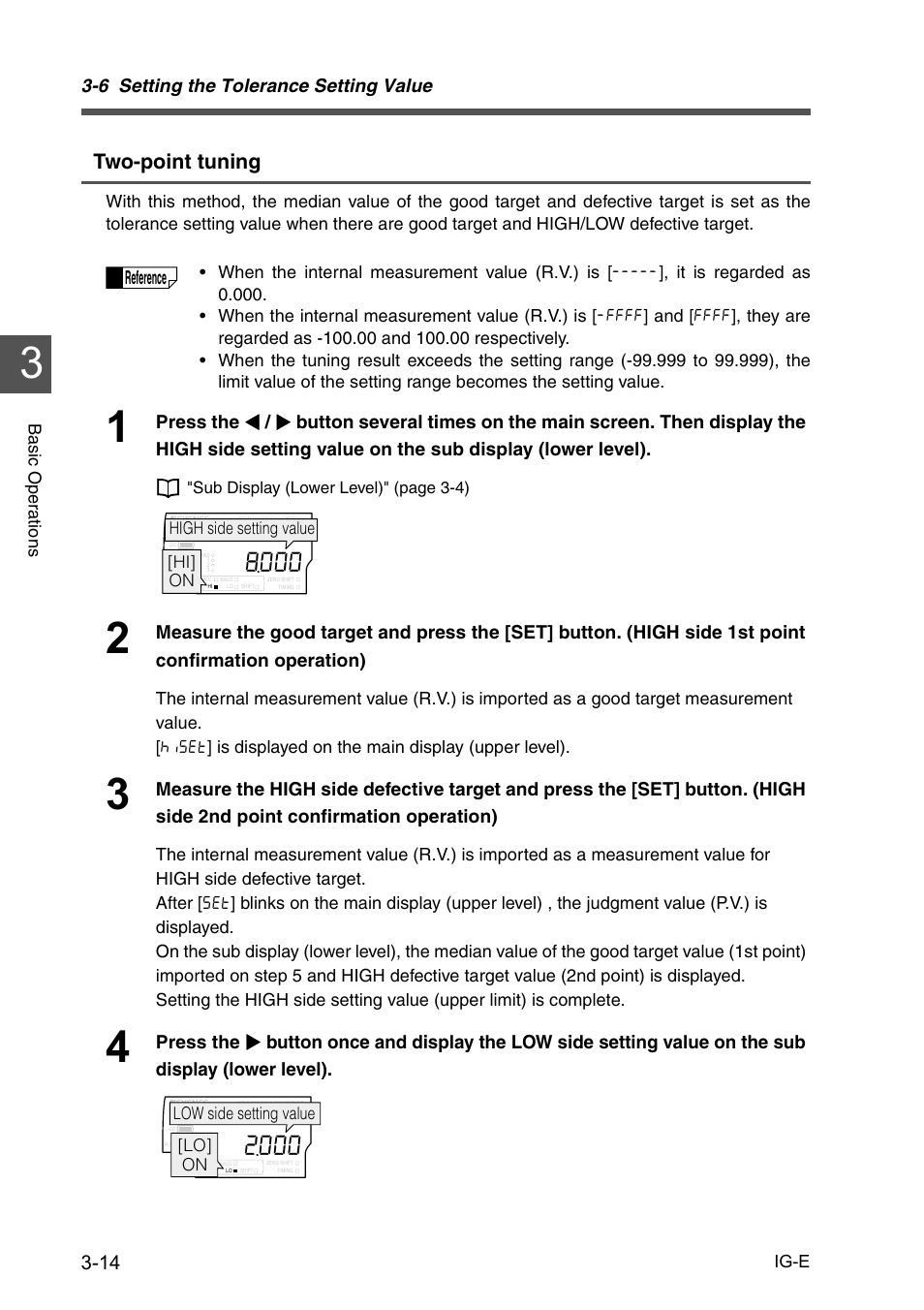 Two-point tuning, 6 setting the tolerance setting value, Bas ic oper a tion s ig-e | KEYENCE IG Series User Manual | Page 50 / 164