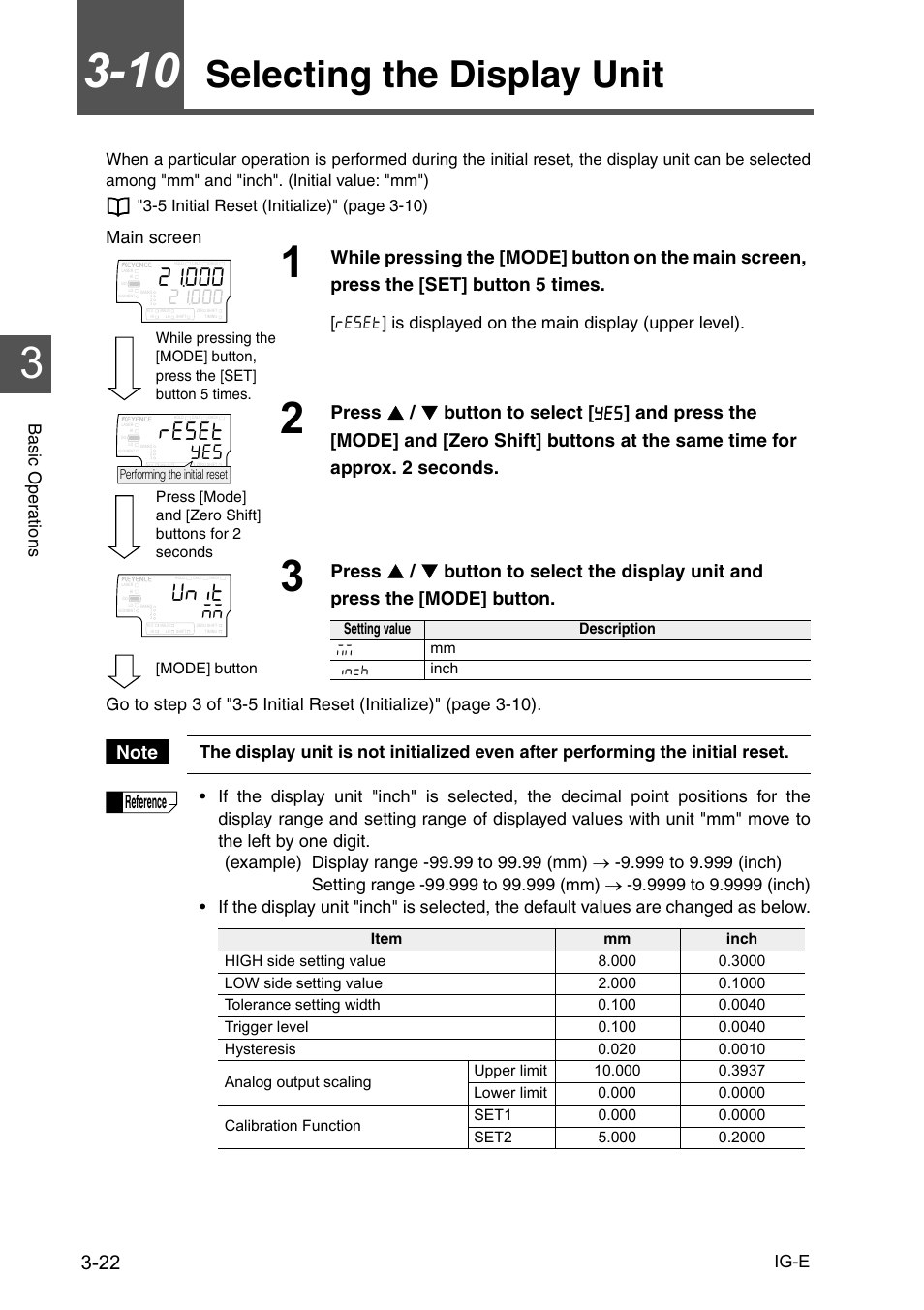 10 selecting the display unit, 10 selecting the display unit -22, Selecting the display unit | T'5'v, 7pkv, Reference, Ig-e, Bas ic oper a tion s, Main screen | KEYENCE IG Series User Manual | Page 58 / 164