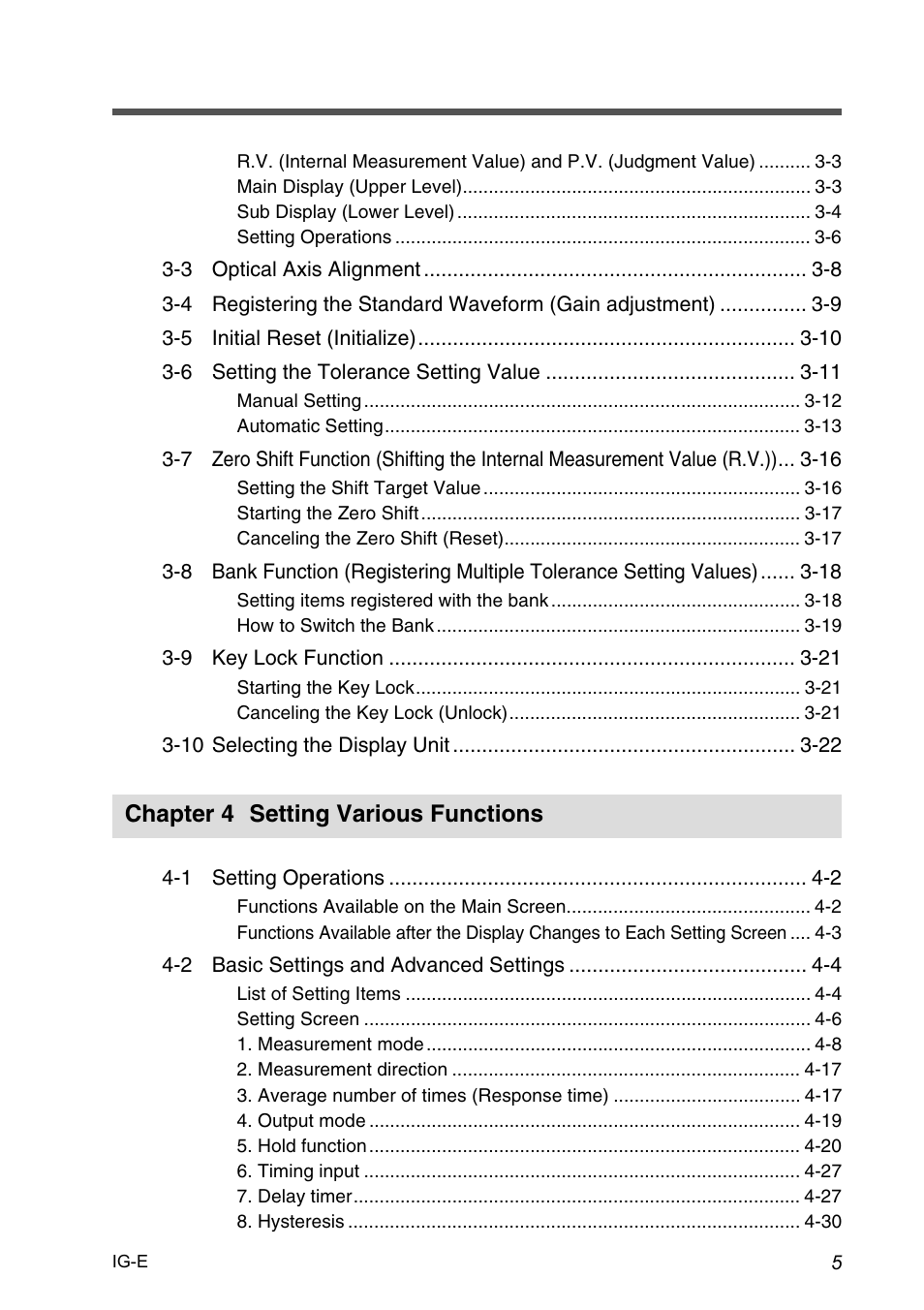 Chapter 4 setting various functions | KEYENCE IG Series User Manual | Page 7 / 164