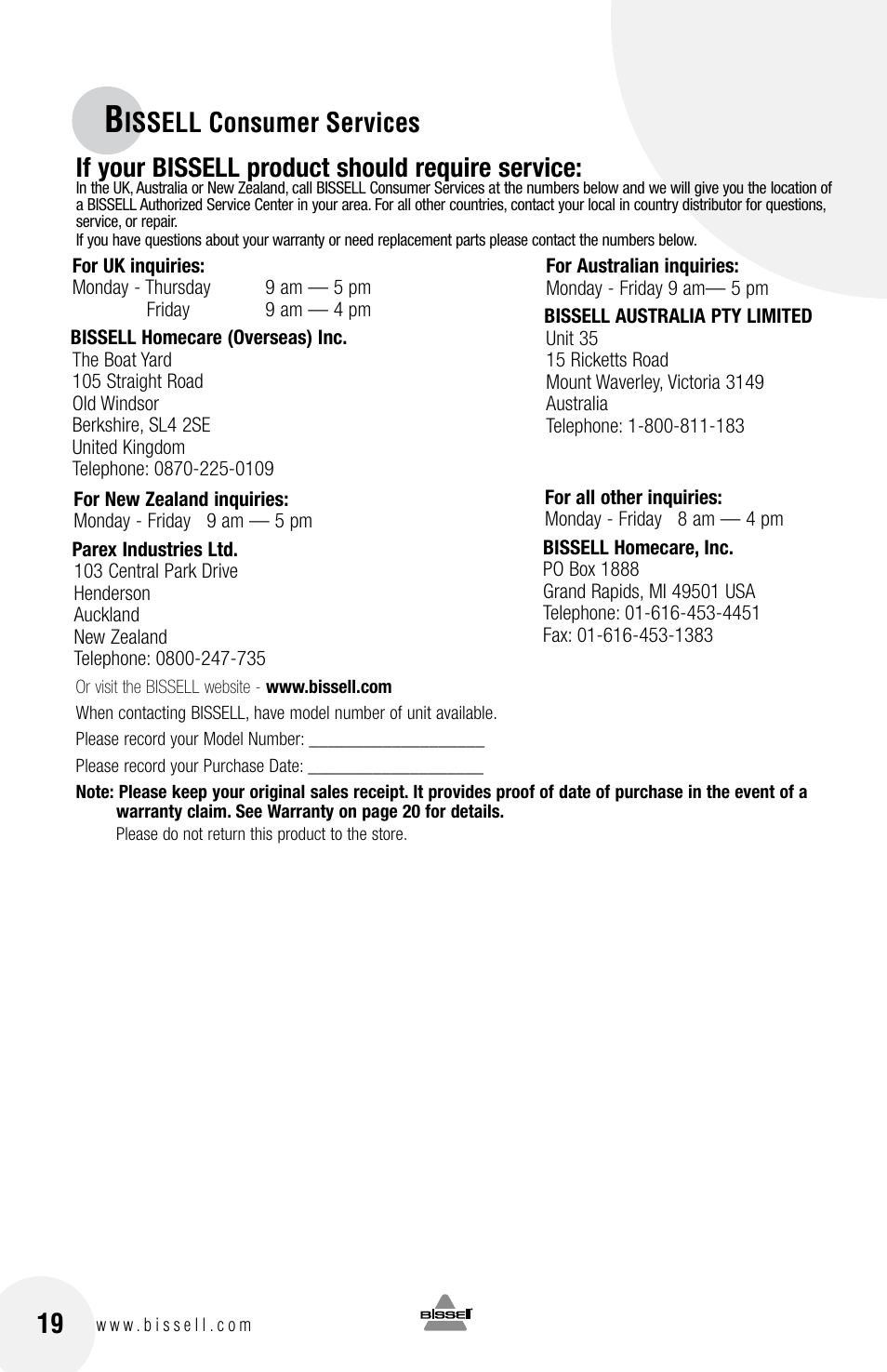 Bissell 3750 SERIES-220-240V EN User Manual | Page 18 / 20