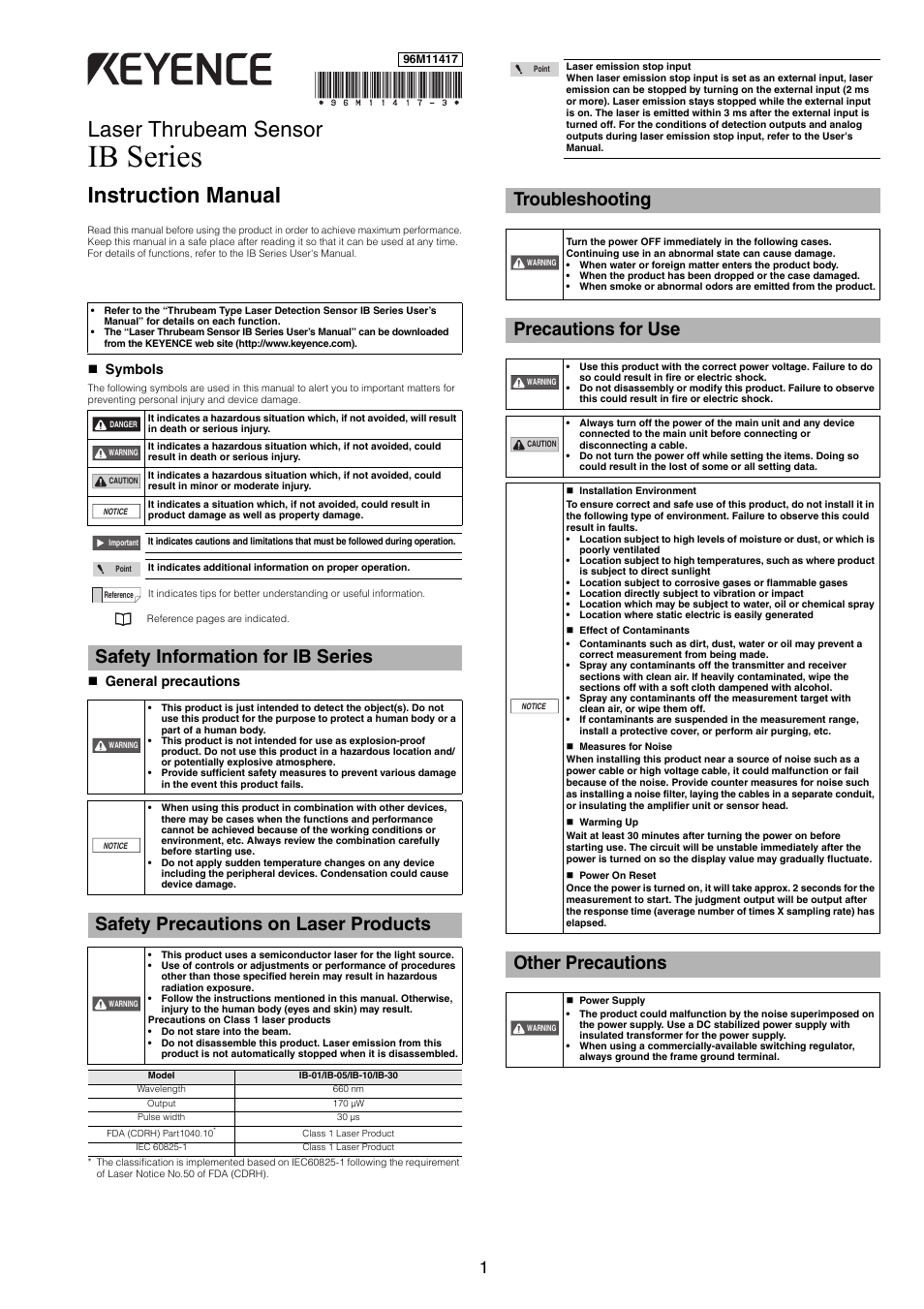 KEYENCE IB Series User Manual | 12 pages