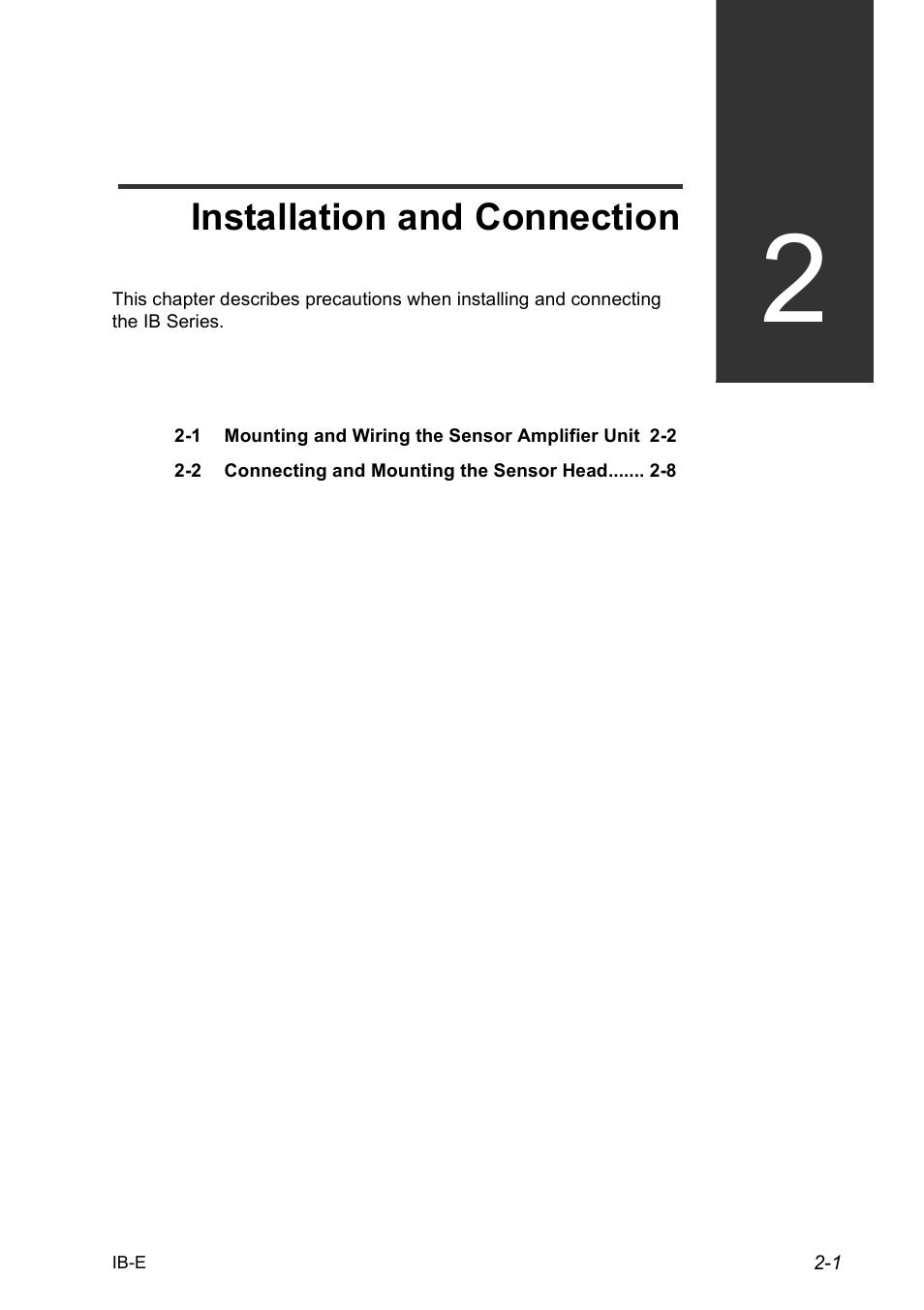 2 installation and connection, Chapter 2, Installation and connection | KEYENCE IB Series User Manual | Page 17 / 124