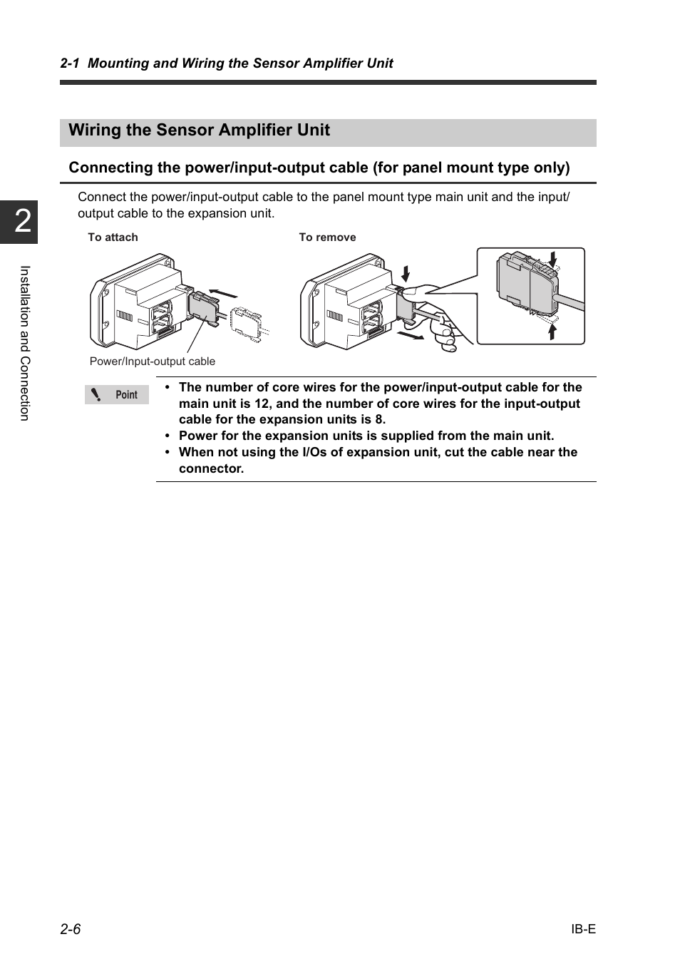 Wiring the sensor amplifier unit, Wiring the sensor amplifier unit -6 | KEYENCE IB Series User Manual | Page 22 / 124