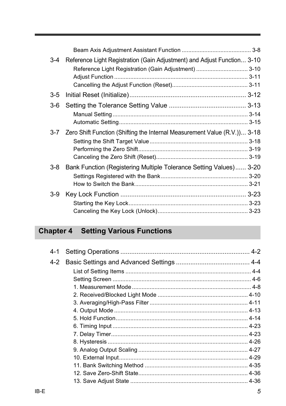 Chapter 4 setting various functions | KEYENCE IB Series User Manual | Page 7 / 124