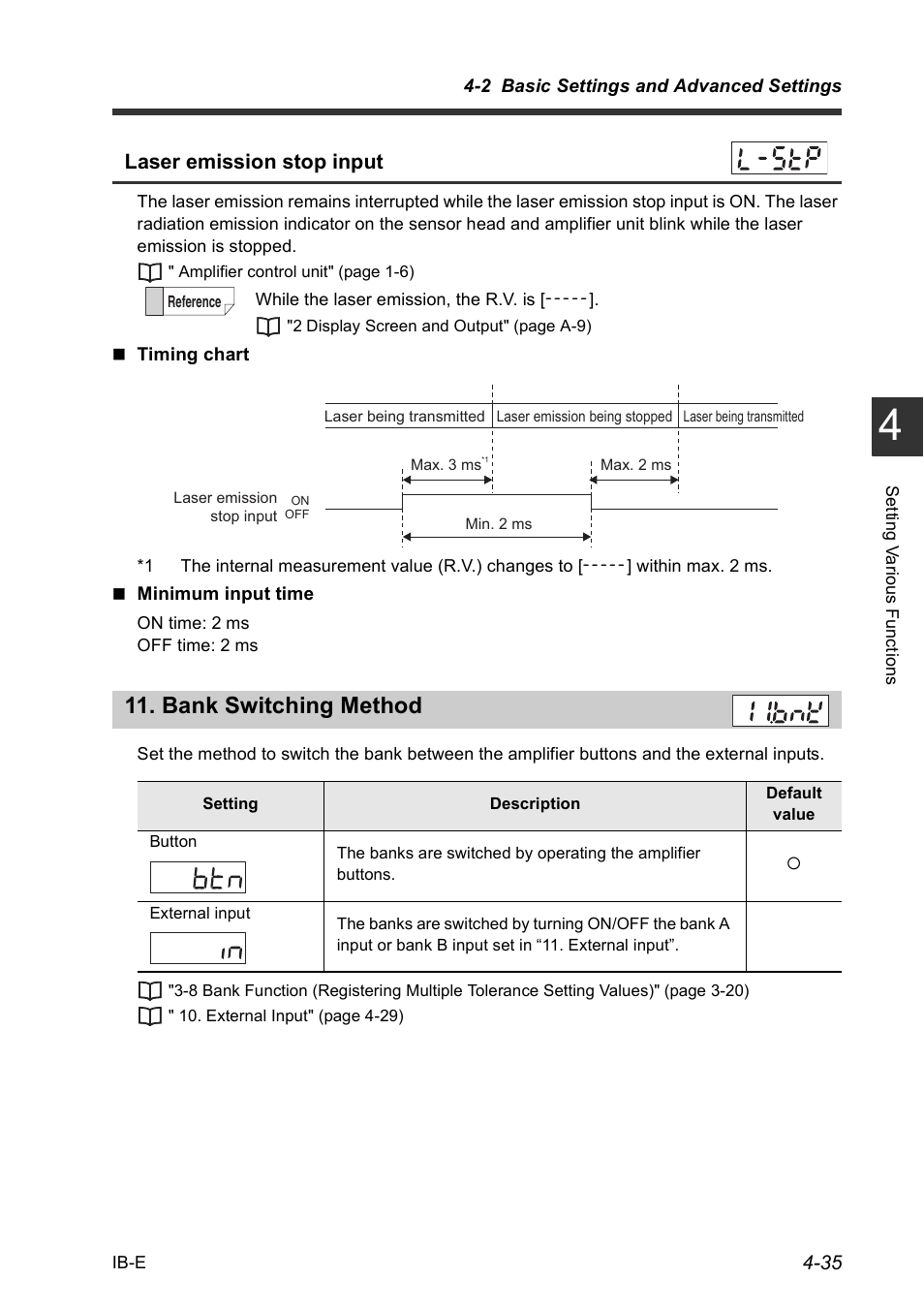 Bank switching method, Bank switching method -35, Laser emission stop input | KEYENCE IB Series User Manual | Page 87 / 124