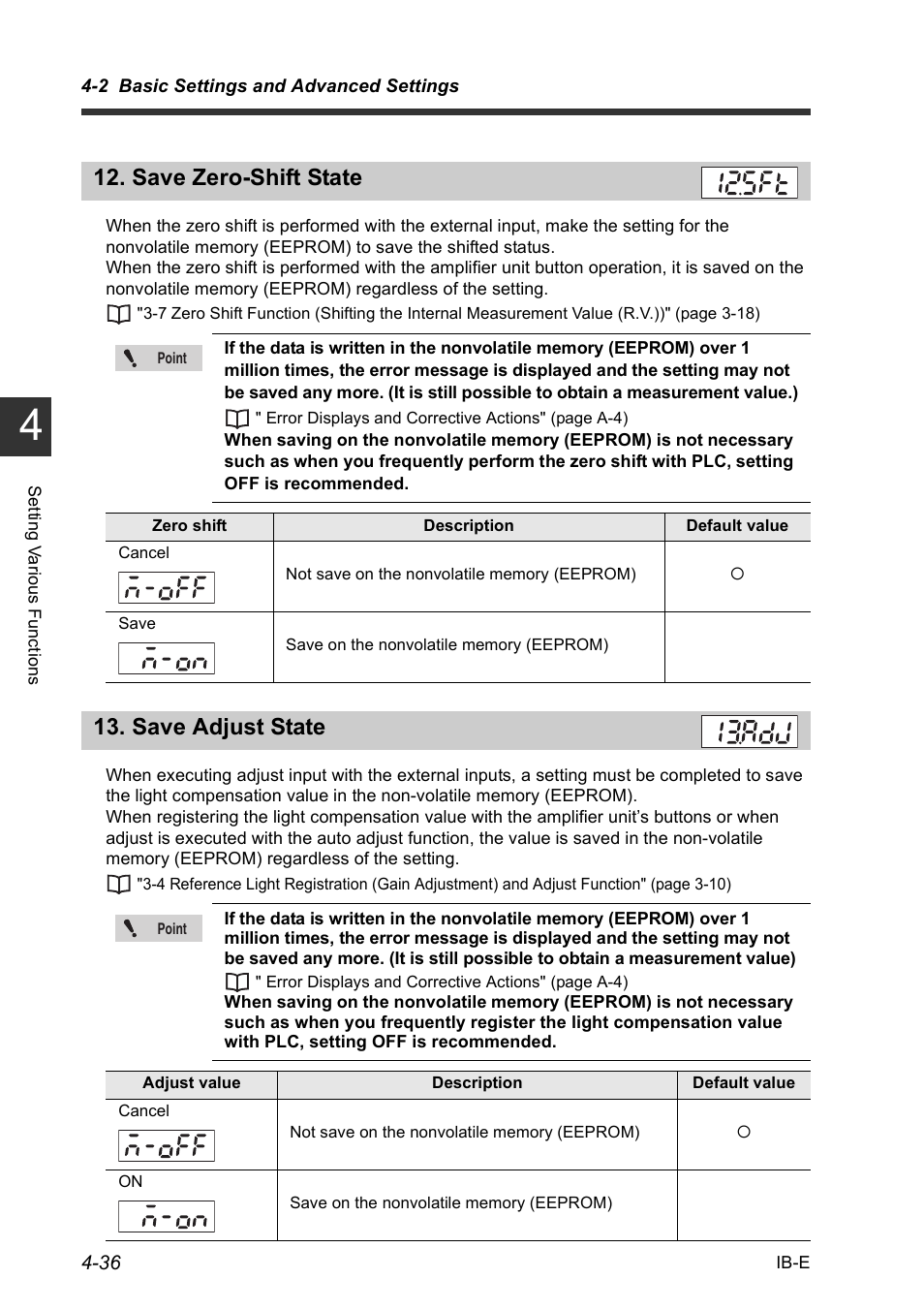 Save zero-shift state, Save adjust state | KEYENCE IB Series User Manual | Page 88 / 124