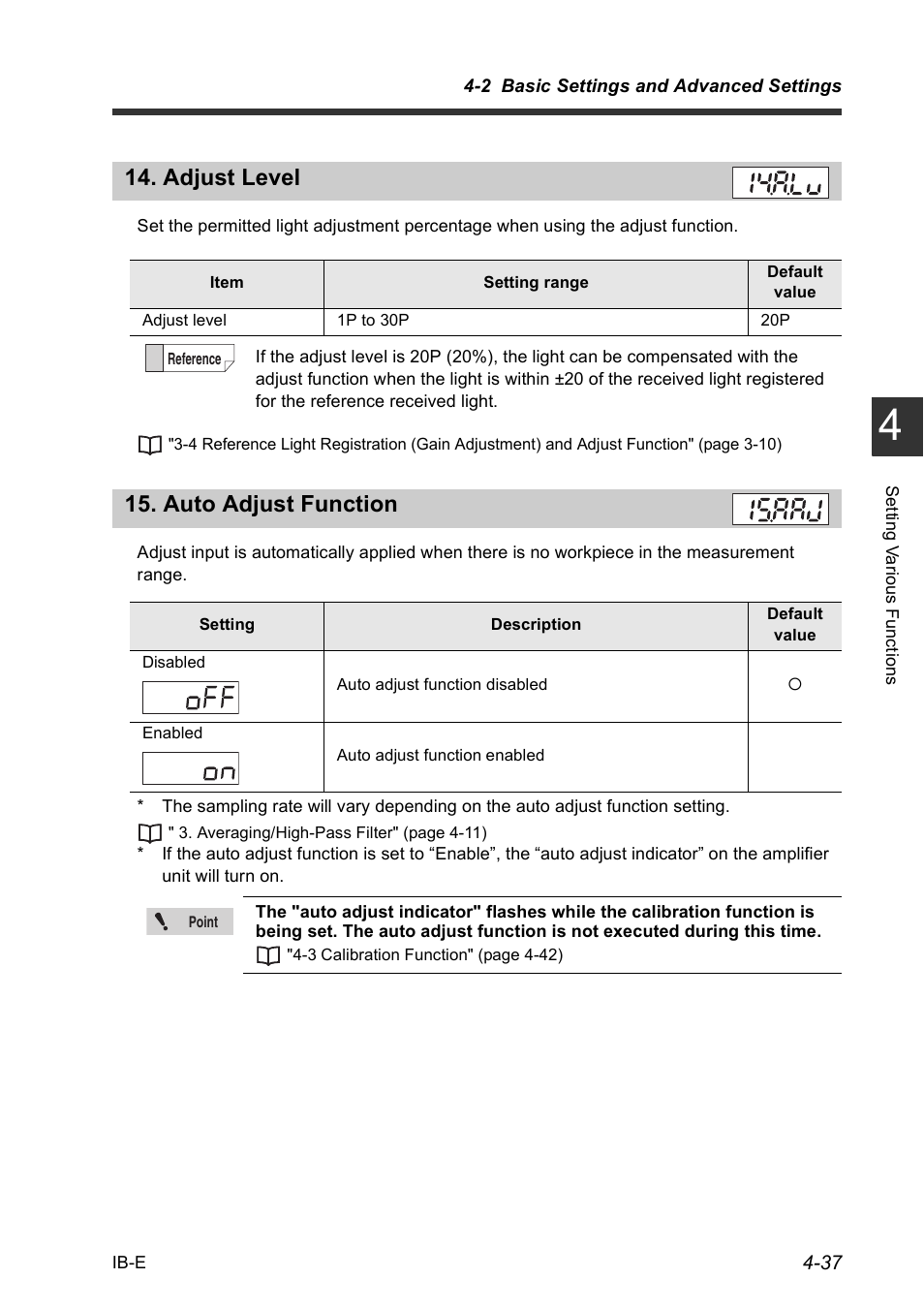 Adjust level, Auto adjust function, Adjust level -37 15. auto adjust function -37 | KEYENCE IB Series User Manual | Page 89 / 124