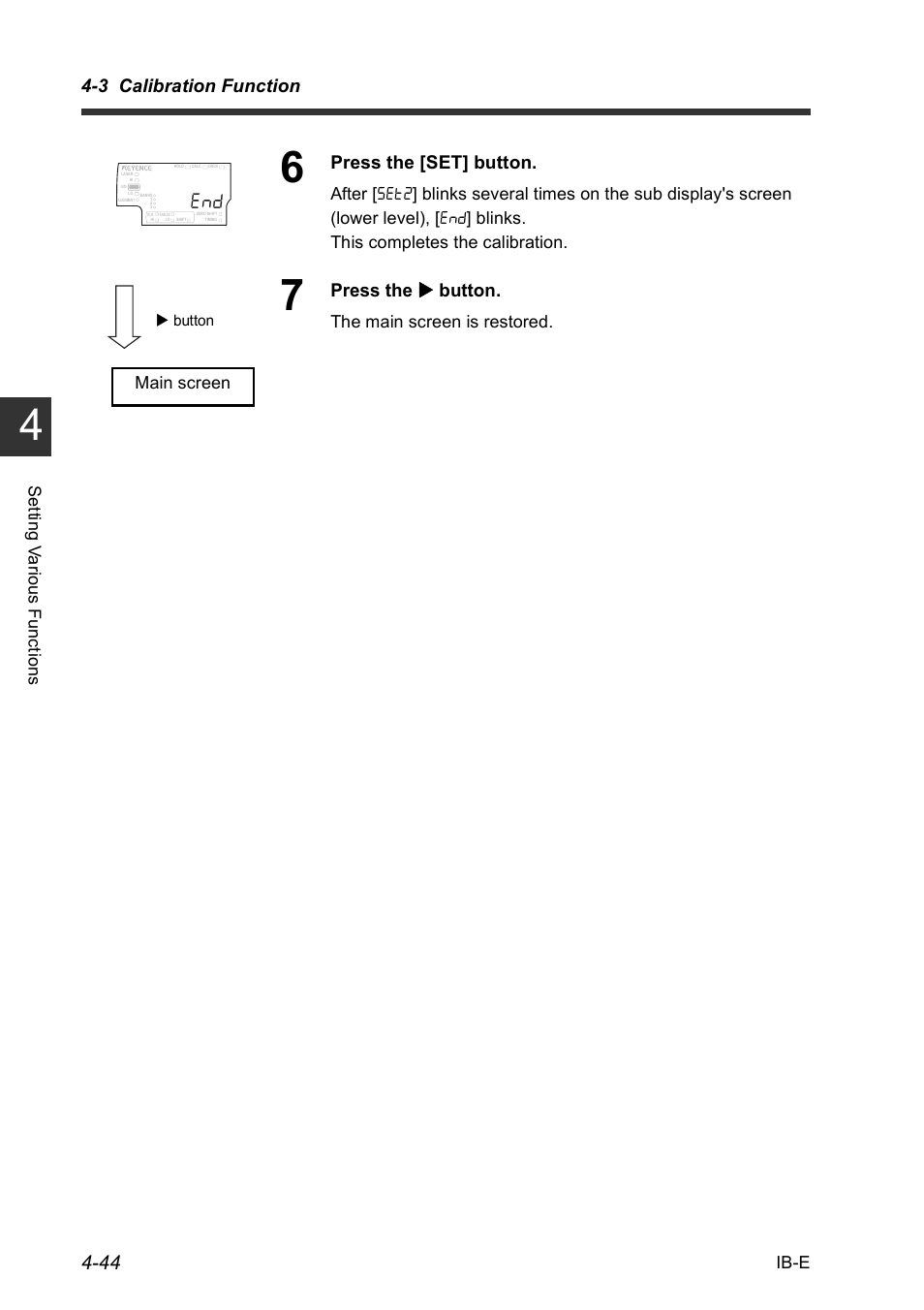 3 calibration function, Press the [set] button, Press the  button | KEYENCE IB Series User Manual | Page 96 / 124