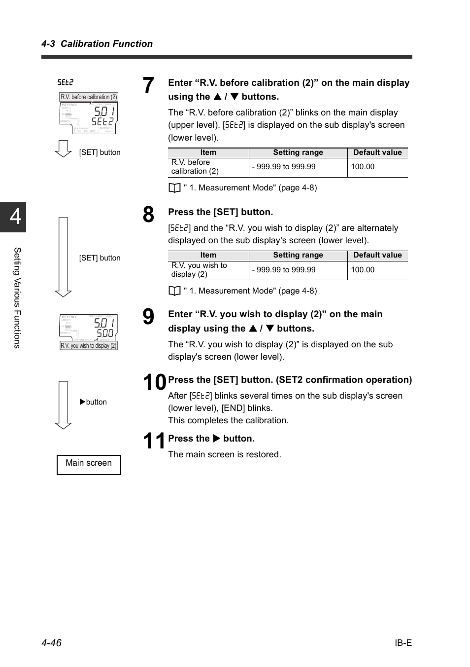 3 calibration function, Press the [set] button, Press the  button | KEYENCE IB Series User Manual | Page 98 / 124