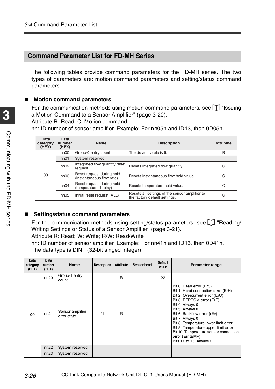 Command parameter list for fd-mh series, Command parameter list for fd-mh series -26, 4 command parameter list | Co mm u ni c a ting w ith t he fd -m h s er ie s | KEYENCE DL-CL1 User Manual | Page 54 / 72
